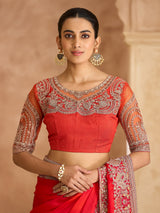 Orange radiant embroidered satin chiffon saree elegance