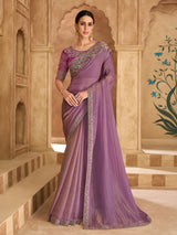 Onion pink luxurious embroidered festive saree statement