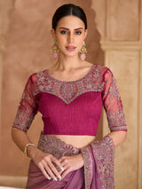 Onion pink luxurious embroidered festive saree statement