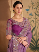 Onion pink luxurious embroidered festive saree statement