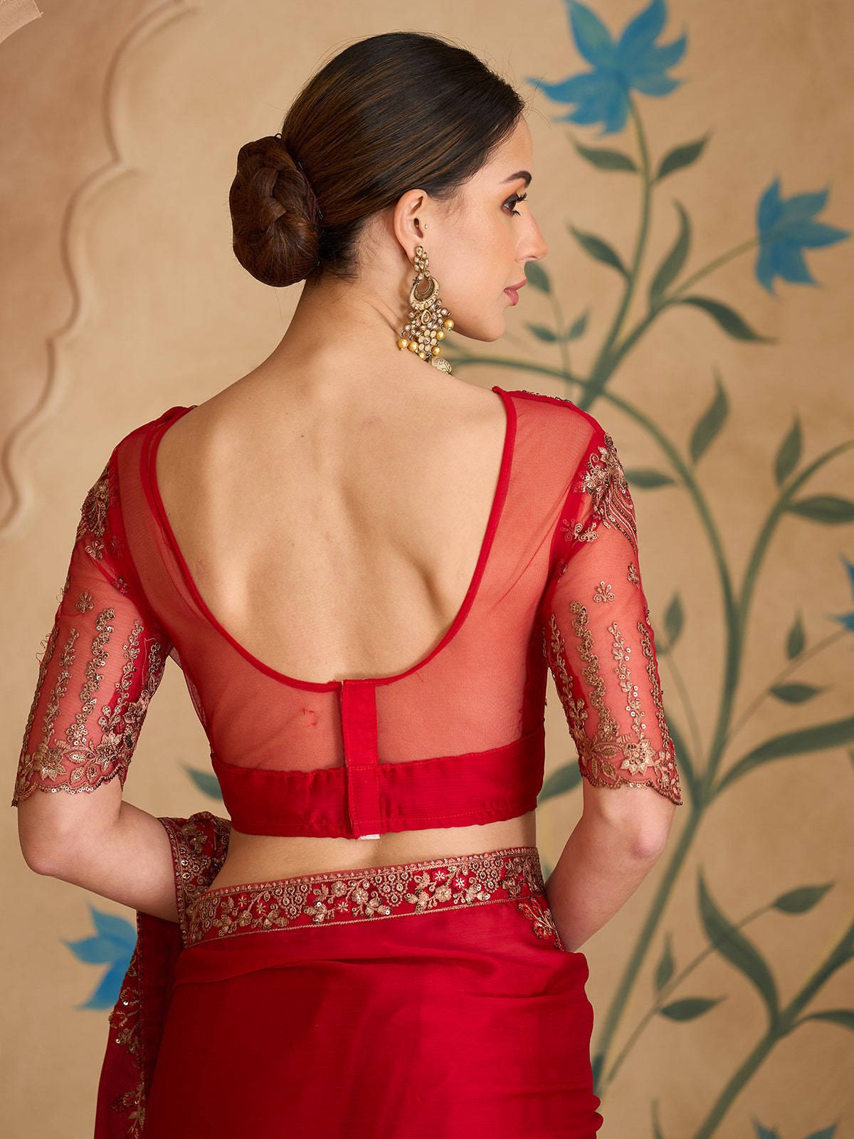 Red regal embroidered wedding saree elegance