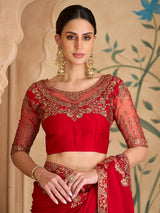 Red regal embroidered wedding saree elegance