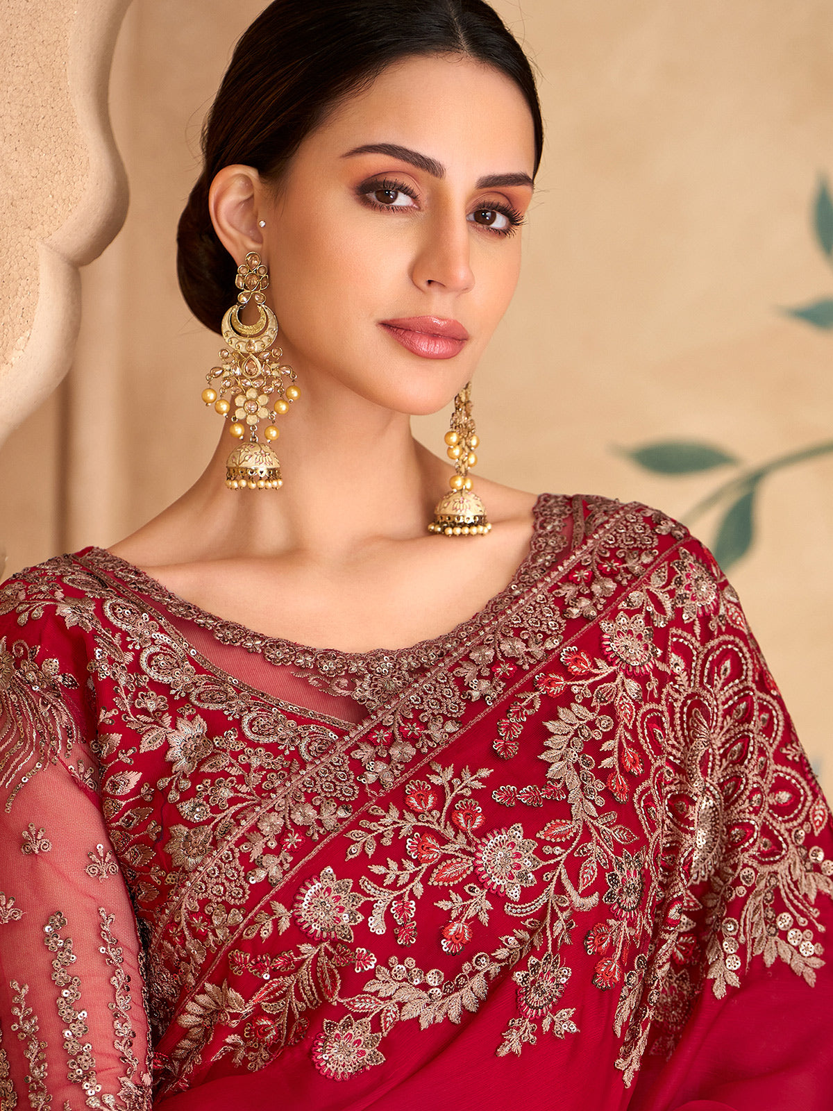 Red regal embroidered wedding saree elegance