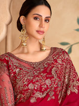 Red regal embroidered wedding saree elegance