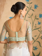 White elegant embroidered silk georgette saree allure