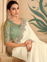 White elegant embroidered silk georgette saree allure