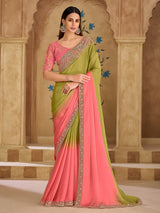 Green shaded regal chiffon wedding saree glamour