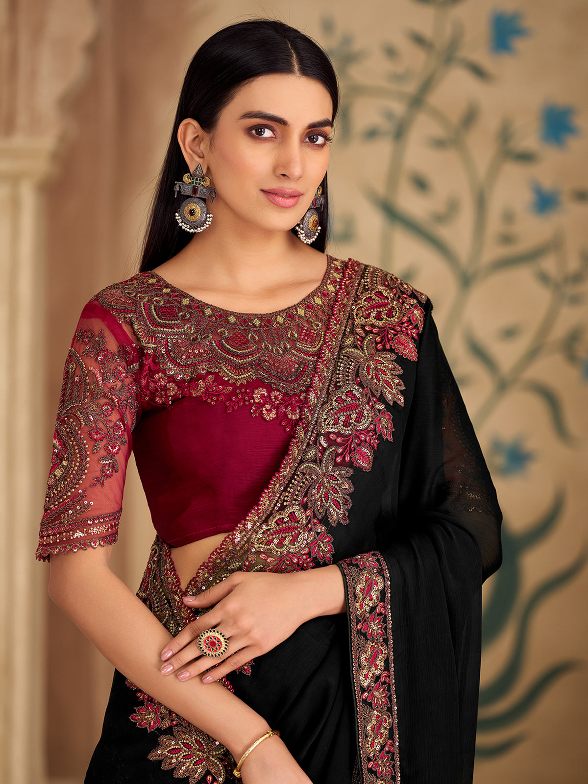 Black timeless zardosi embellished wedding saree allure