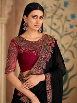 Black timeless zardosi embellished wedding saree allure