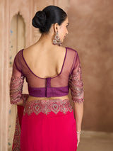 Cherry red luxurious zari wedding saree statement