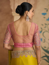 Gold radiant zardosi festive chiffon saree glamour