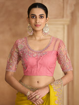 Gold radiant zardosi festive chiffon saree glamour