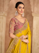 Gold radiant zardosi festive chiffon saree glamour