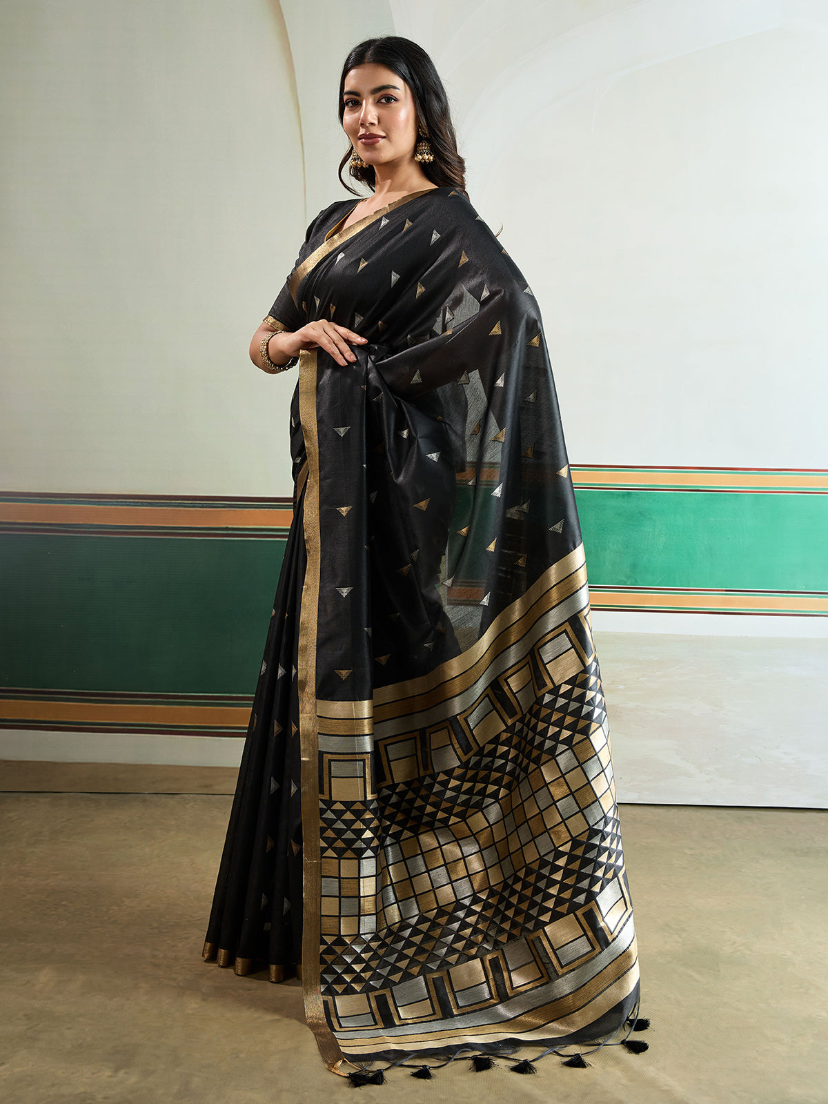 Black regal zari woven festive saree elegance