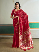Red opulent silk festive saree ethnic elegance