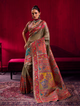 Light brown heritage weave festive saree elegance