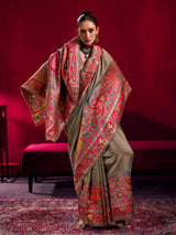 Light brown heritage weave festive saree elegance