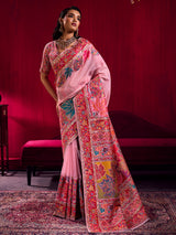 Pink artistic floral weave festive saree charm