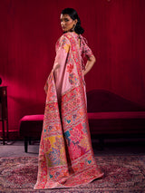 Pink artistic floral weave festive saree charm