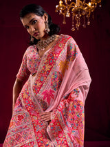 Pink artistic floral weave festive saree charm