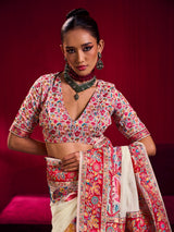 White graceful woven elegance festive saree glamour