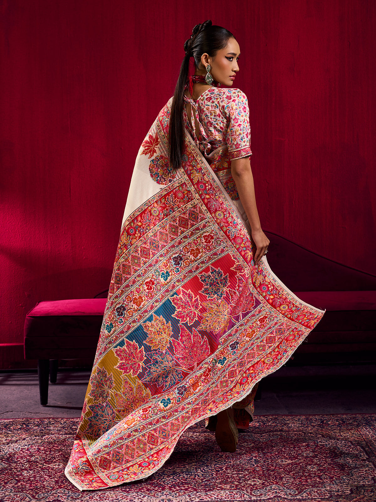 White graceful woven elegance festive saree glamour