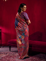 Blue luxurious woven heritage saree festive splendor
