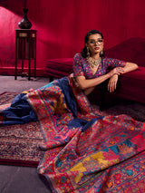 Blue luxurious woven heritage saree festive splendor