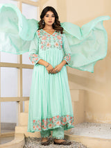 Mint green floral bloom anarkali kurti set