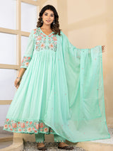 Mint green floral bloom anarkali kurti set