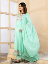 Mint green floral bloom anarkali kurti set