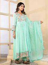 Mint green floral bloom anarkali kurti set