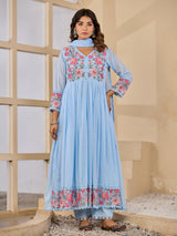 Blue embroidered garden charm anarkali kurti set