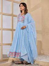 Blue embroidered garden charm anarkali kurti set