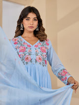 Blue embroidered garden charm anarkali kurti set