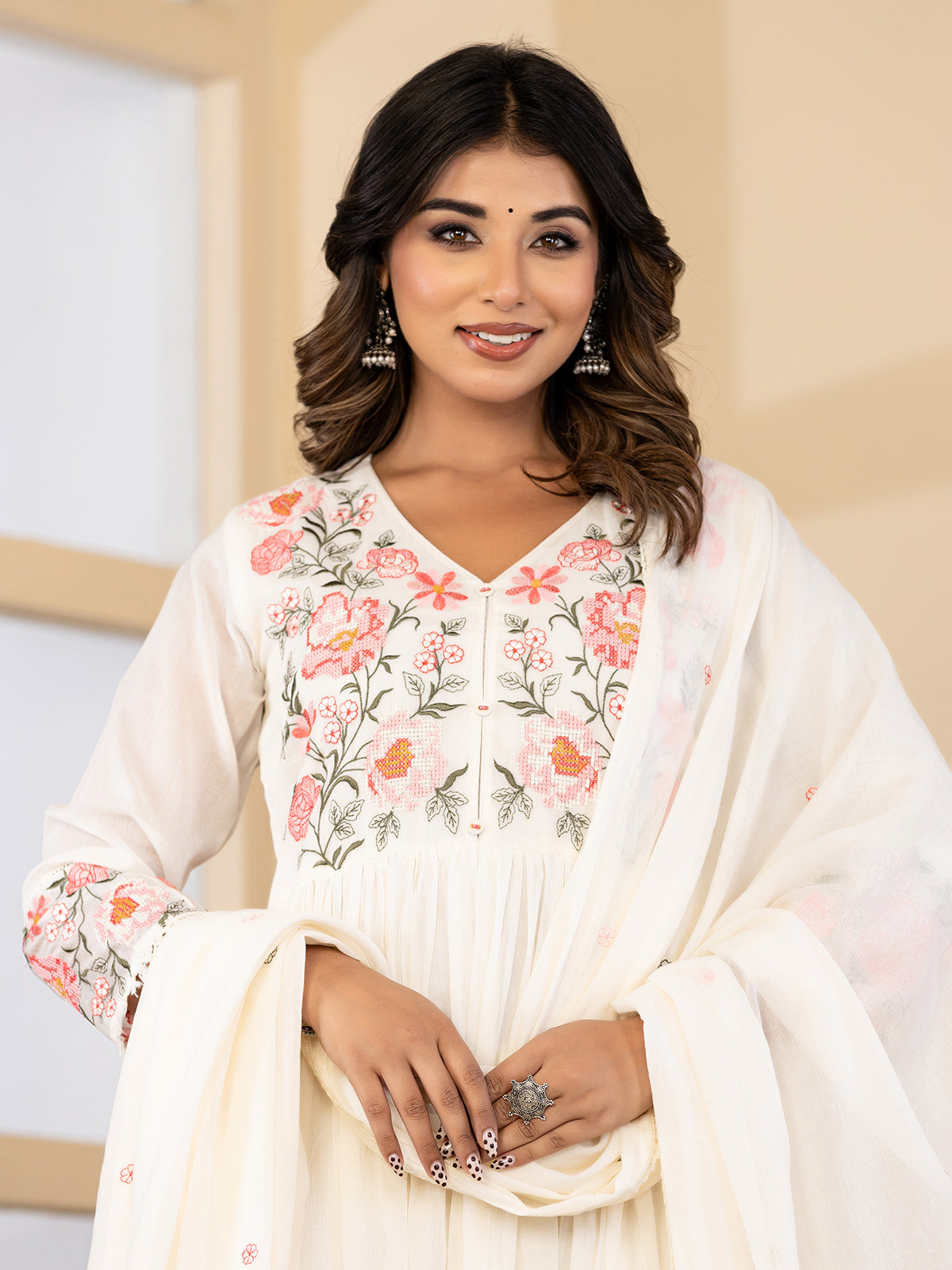 Off white floral elegance anarkali kurti set