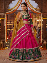 Rani pink mirror adorned festive lehenga grandeur