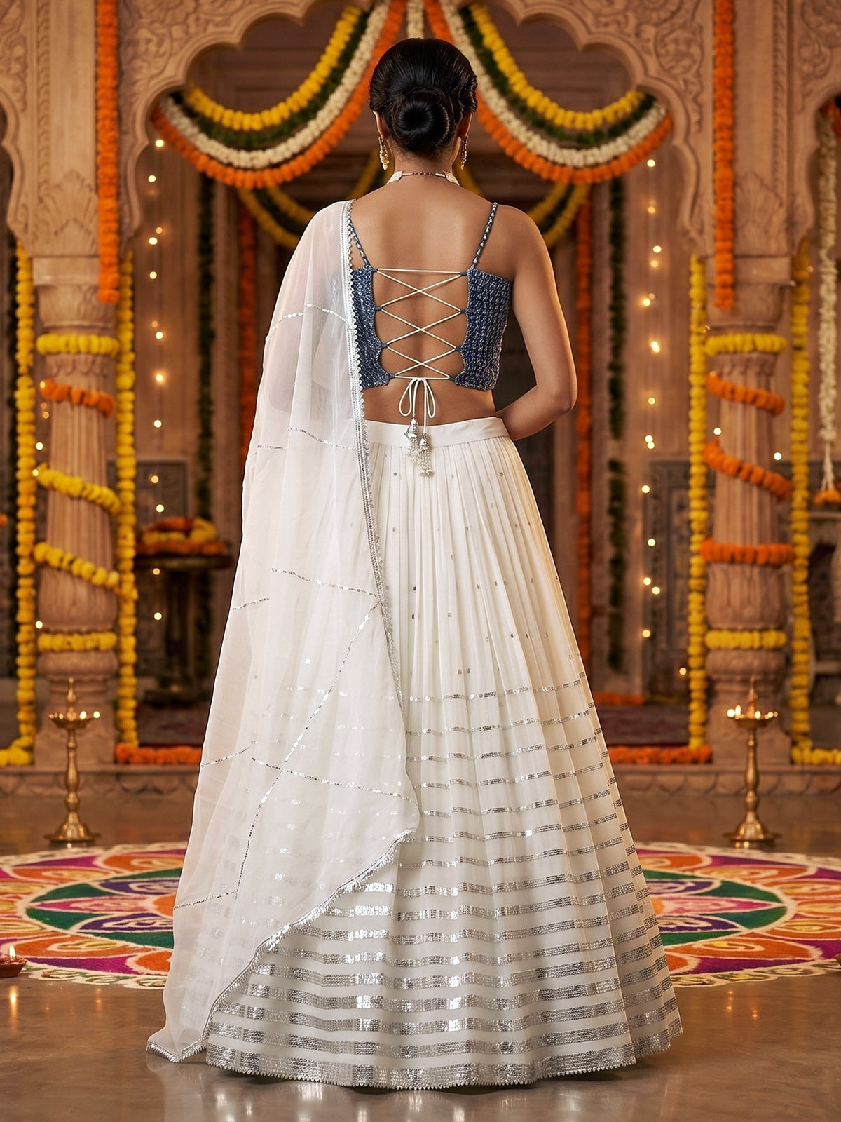 White silver shimmer lehenga choli elegance