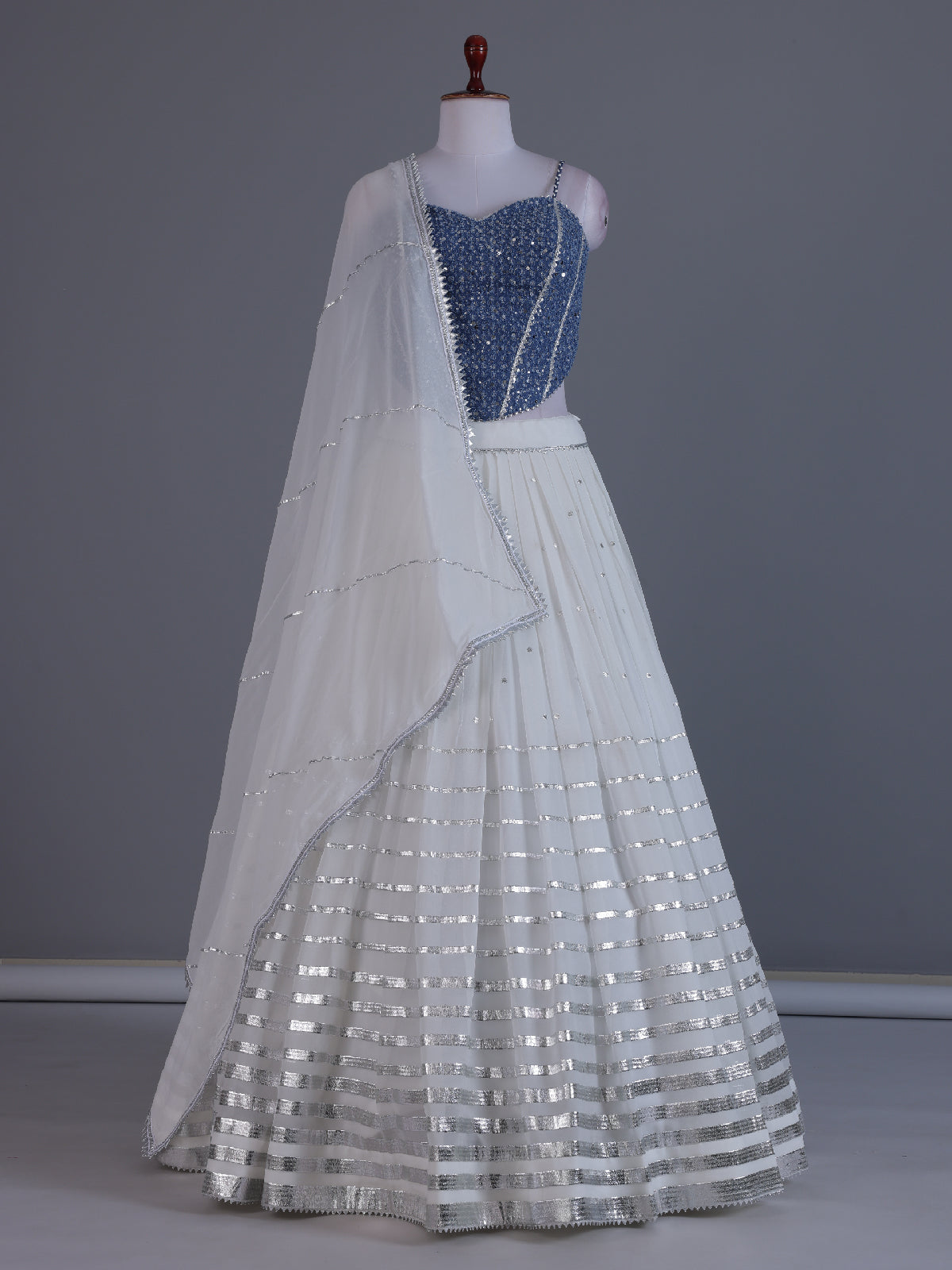 White silver shimmer lehenga choli elegance