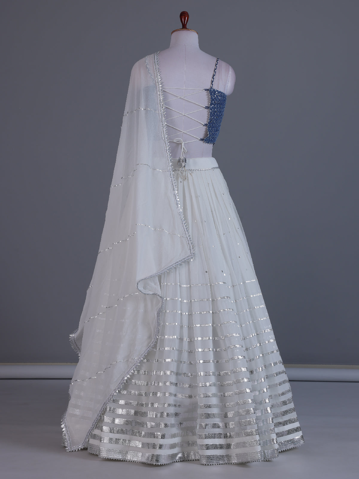 White silver shimmer lehenga choli elegance