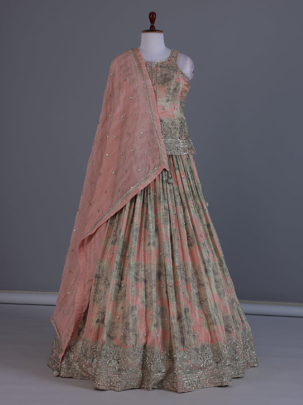 Peach dreamy pleated festive lehenga statement attire