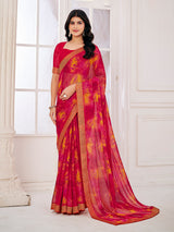 Pink elegant georgette saree with print