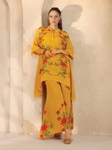Yellow printed silk palazzo co ord set for women