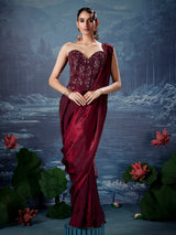 Maroon silk ready to wear saree for reception wear