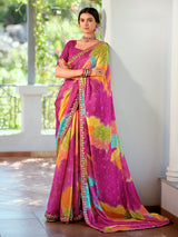 Multicolor georgette silk festive saree with digital print