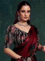 Maroon shaded satin silk partywear saree