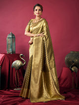 Olive silk festive wear saree with zari shine