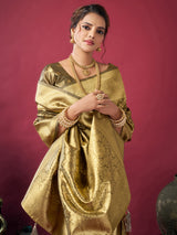Olive silk festive wear saree with zari shine