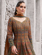 Brown silk palazzo suit with mirror and stone detailing