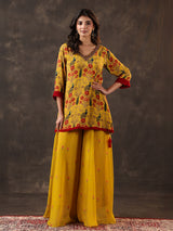 Yellow silk printed festive palazzo suit